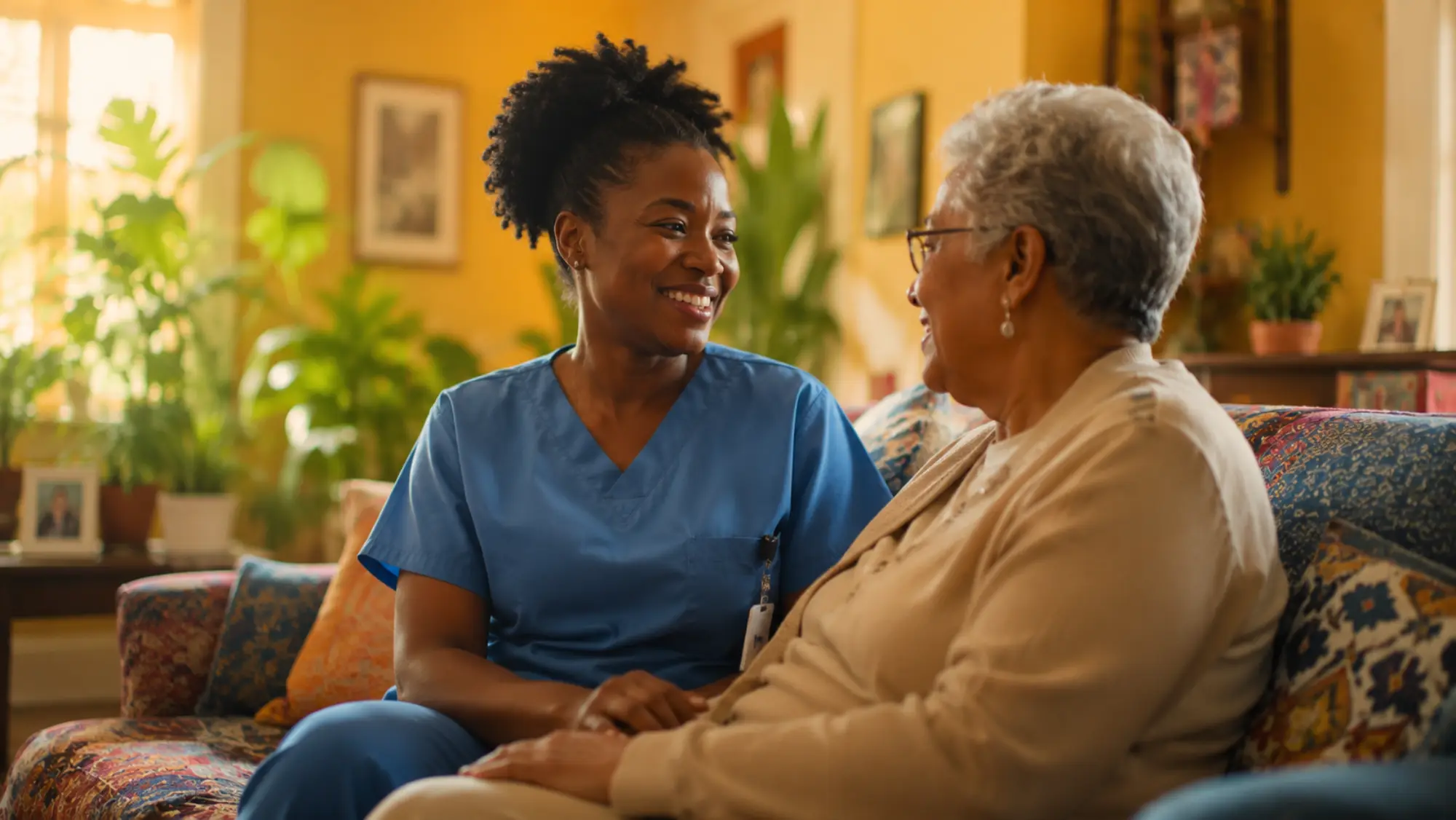 Caregiver supporting senior at home