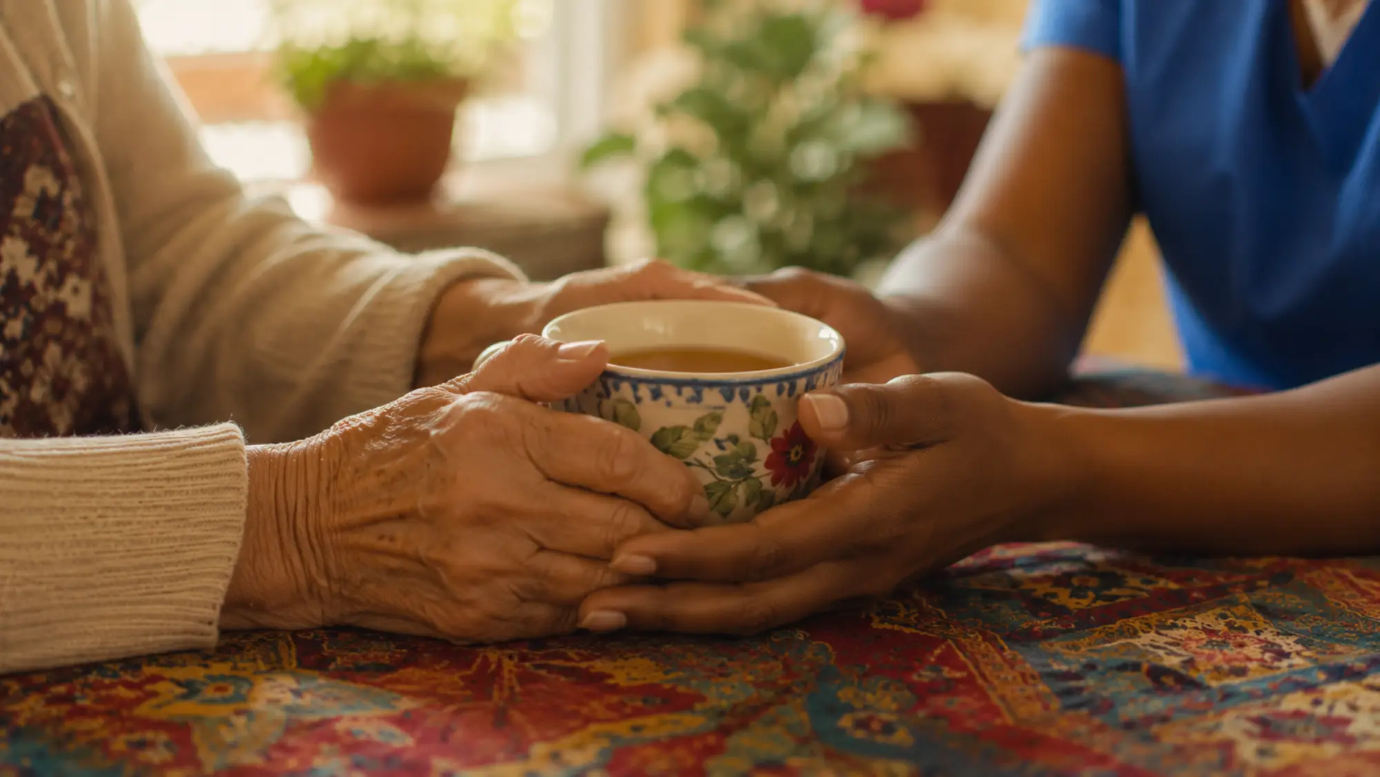 Warm caregiver and senior moment